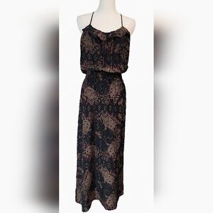 Parker Tank Maxi Dress Sz S 100% Silk Halter Elastic Waist Black XSPrints